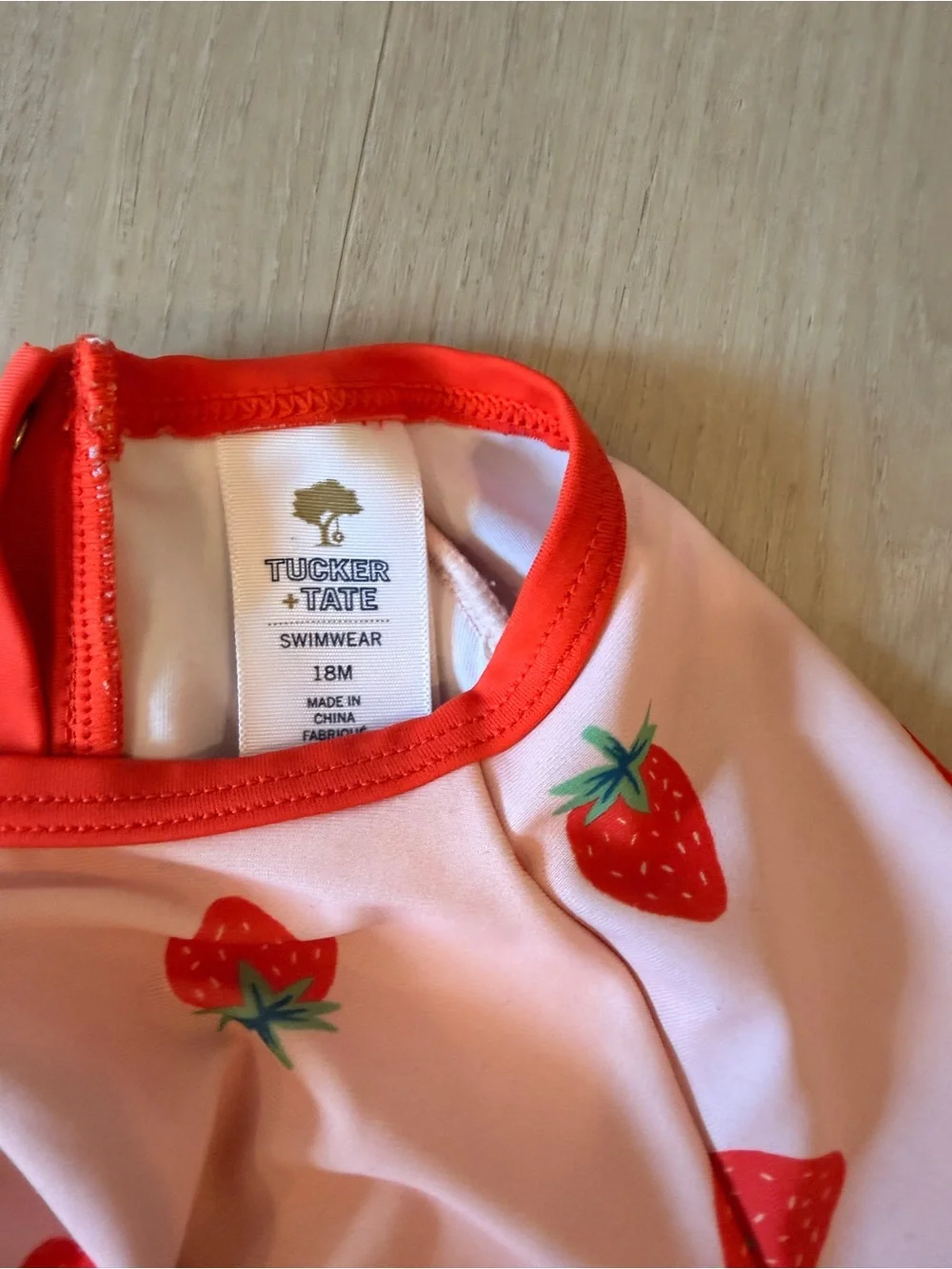 Tucker + Tate Pink Strawberry Print One-Piece Swimsuit with Red Trim